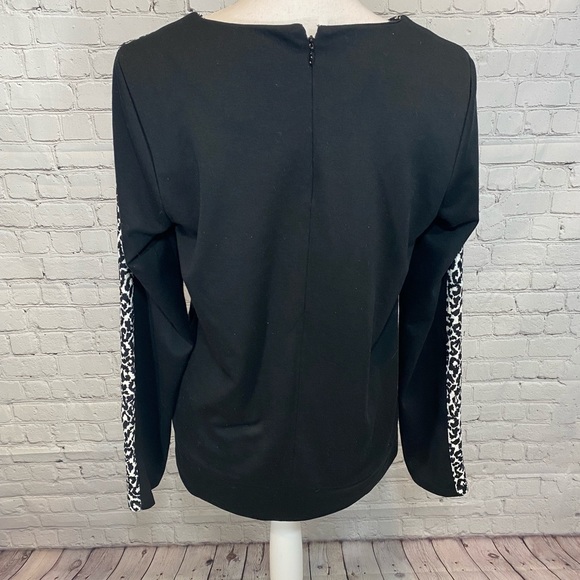 ANN TAYLOR Shirt Long Sleeve Black & White Cheetah-Medium - Picture 3 of 3